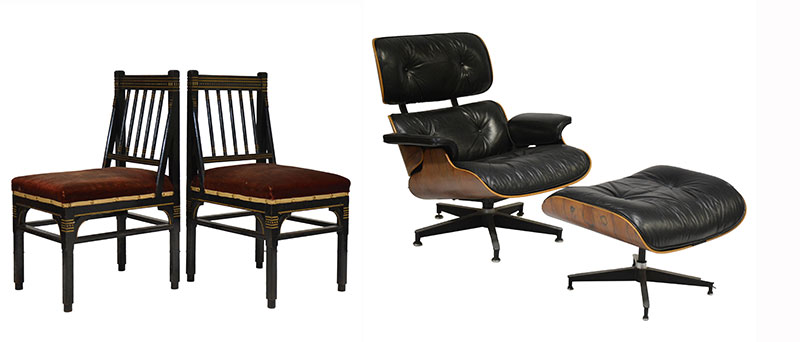 Pair of Dresser chairs and Eames lounge chair
