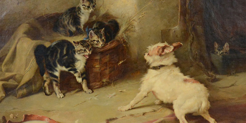 Hunt oil on canvas Terriers and kittens
