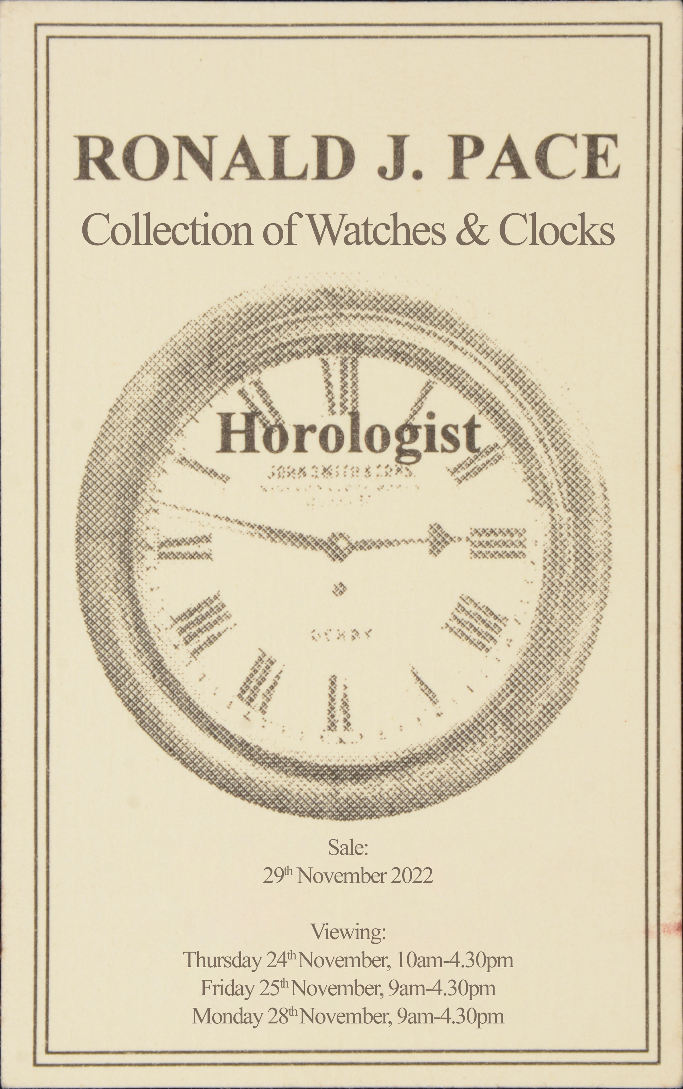 The Ronald J Pace Collection of Watches and Clocks
