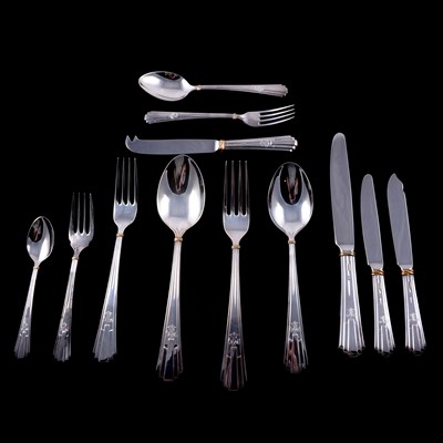 Lot 129 - Cartier, twelve place canteen of silver cutlery, La Maison Louis Cartier pattern