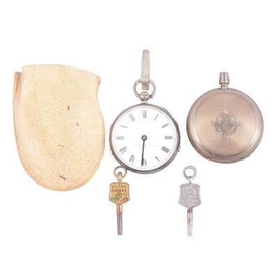 Lot 363 - Two silver / white metal pocket watches and gunmetal pocket watch.