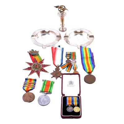 Lot 261 - Medals, silver ashtrays and a silver seal