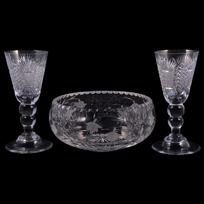 Lot 94 - Large Stuart glass fruit bowl and six large cut glass goblets.