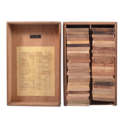 Lot 150 - Fitchett & Woollacott of Nottingham specimen sample box of forty-eight  types of wood.