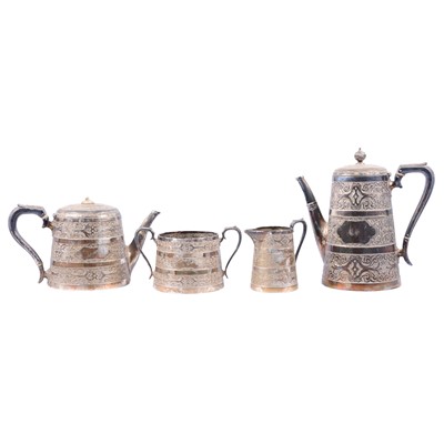 Lot 146 - Victorian silver three-piece tea set, and a plated hot water jug