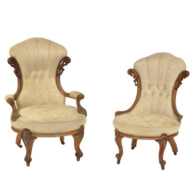 Lot 395 - Pair of Victorian walnut chairs