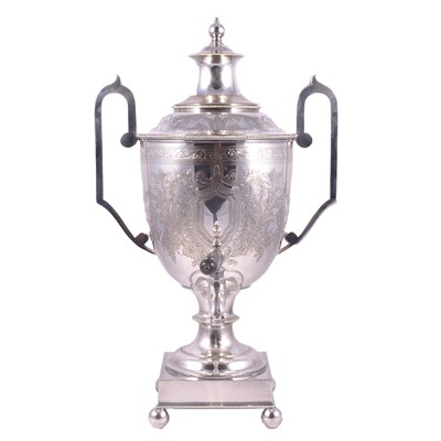 Lot 212 - Cooper Brothers silver-plated tea urn.