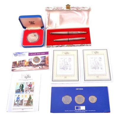 Lot 242 - Silver Jubilee silver proof crown, miniature stamp sheets, etc.