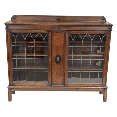 Lot 401 - Oak two door display cabinet with leaded lights.