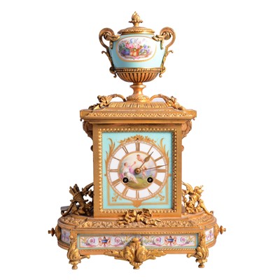 Lot 139 - 19th century French gilt and enamel mantel clock.