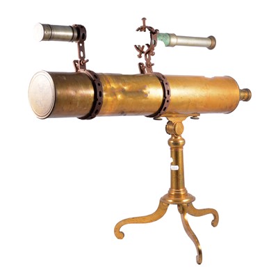 Lot 389 - An A W Watson brass telescope on tripod stand.