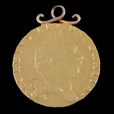 Lot 133 - A Gold Spade Guinea Coin, George III 1795, scroll fitting soldered to top.