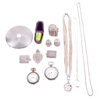 Lot 429 - Silver fob watch, pendant, necklace, vinaigrette, and other jewellery and collectables.