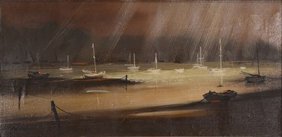 Lot 326 - Les Spence, Fishing boats at low tide