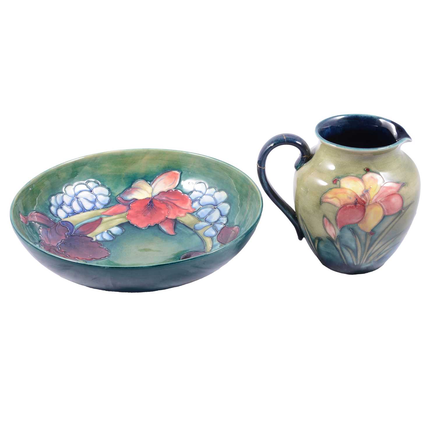 Lot 47 - Moorcroft pottery orchid pattern jug and bowl