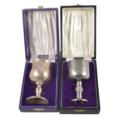 Lot 225 - Two royal commemorative silver goblets.