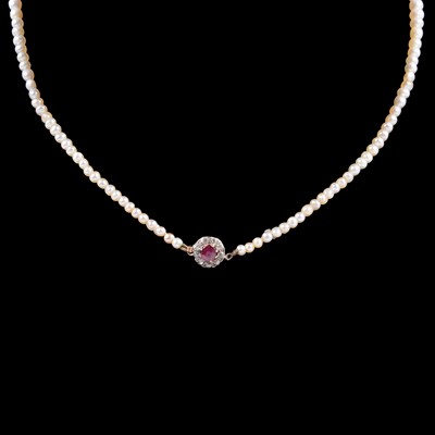 Lot 312 - A cultured pearl necklace with diamond clasp.