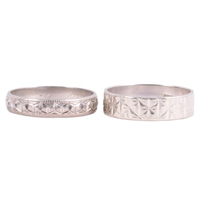 Lot 112 - Two 18 carat white gold wedding bands.