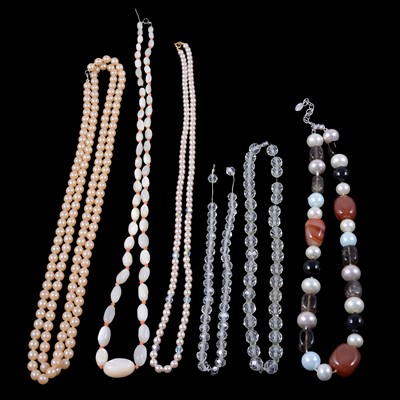 Lot 327 - Sixteen bead necklaces, agate, coral, shell, simulated pearls, crystal, paste.