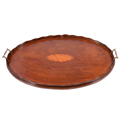 Lot 362 - Edwardian mahogany and inlaid oval tea tray