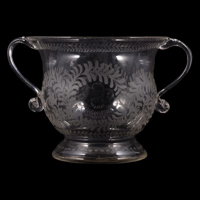 Lot 25 - Large twin-handled deep glass bowl, 19th century