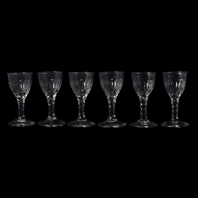 Lot 30 - Nine similar Georgian facet cut pedestal wine glasses