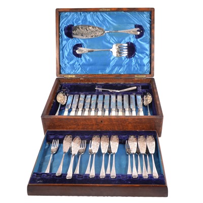 Lot 144 - Part Victorian silver-plated fish service, by Walker & Hall