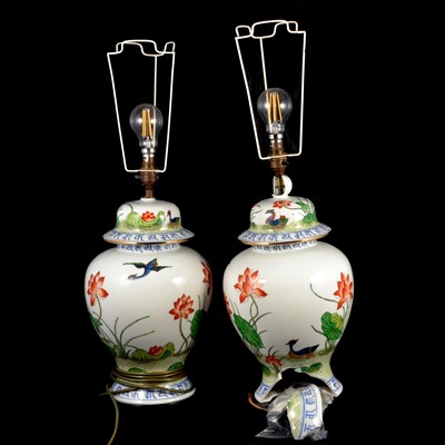 Lot 100 - Pair of modern Chinese table lamps