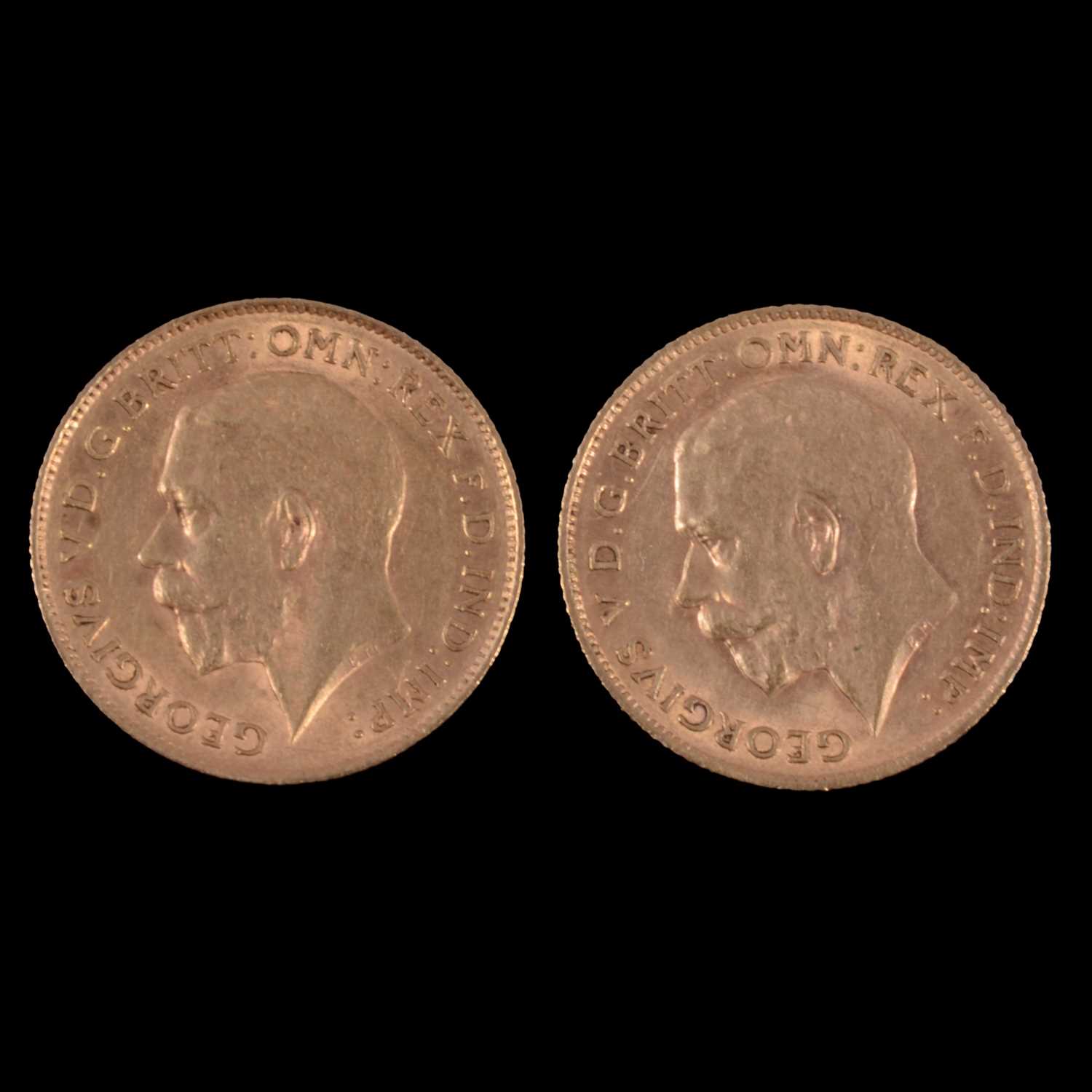 Lot 172 - Two George V gold Half Sovereign coins,