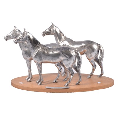 Lot 187 - Horse racing trophy, large group of three silvered metal horses