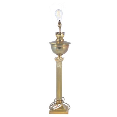 Lot 394 - Brass Corinthian column table lamp