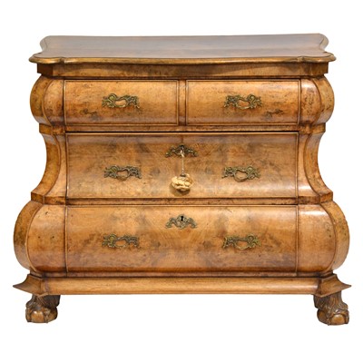 Lot 224 - Dutch walnut bombe commode, early 20th Century