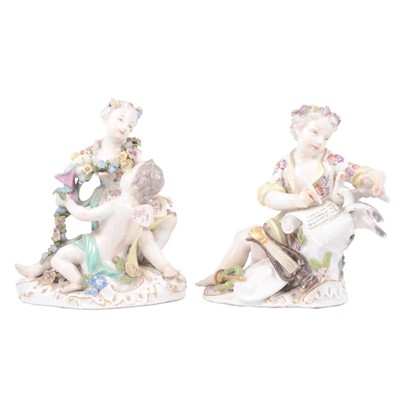 Lot 6 - Meissen figure of a boy, and another Meissen group of a girl with a cherub