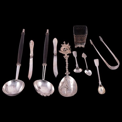 Lot 286 - A pair of Victorian silver salad servers, set of six tea knives etc.