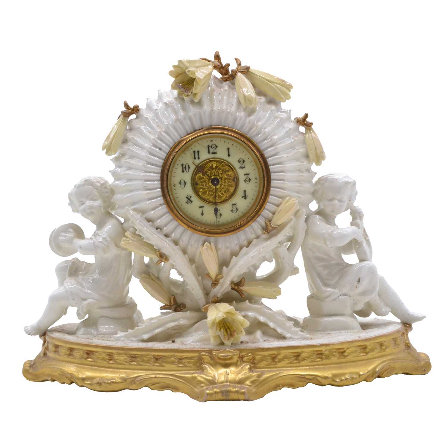 Lot 5 - Moore Brothers porcelain mantel clock, late
