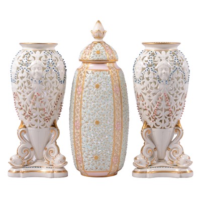 Lot 41 - Three Grainger & Co. Worcester reticulated vases