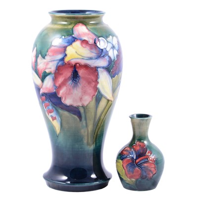 Lot 4A - Walter Moorcroft for Moorcroft Pottery, an 'Orchid' vase and a small 'Hibiscus' vase.