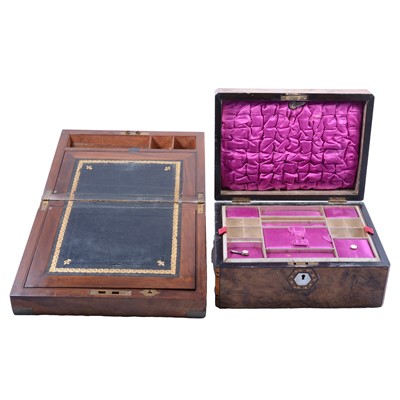 Lot 160 - Victorian mahogany writing slope, and a burr walnut jewellery box