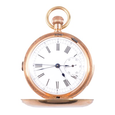 Lot 349 - An 18 carat yellow gold full hunter repeating pocket stopwatch.