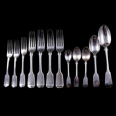 Lot 135 - Collection of silver fiddle pattern flatware, various dates and makers