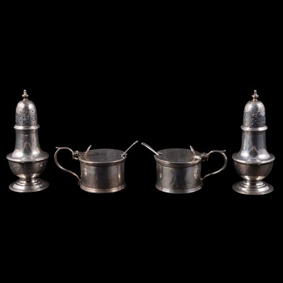 Lot 141 - Pair of silver drum mustards and a pair of pepperettes