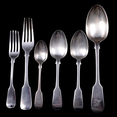 Lot 134 - Part canteen of matched silver cutlery, fiddle pattern