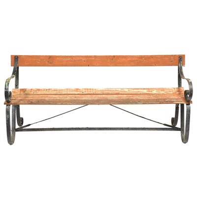 Lot 529 - Wrought iron and slatted wood garden bench