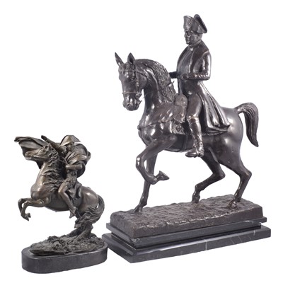 Lot 130 - Two patinated metal sculptures of Napoleon on horseback