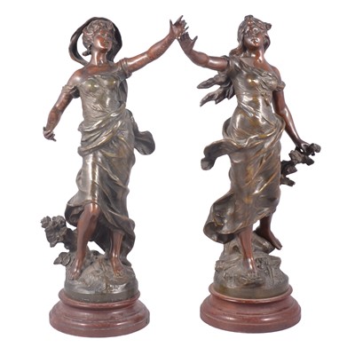 Lot 315 - After Moreau, pair of patinated spelter sculptures