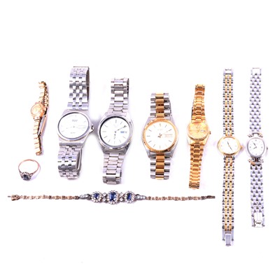 Lot 391 - A collection of ladies' and gentlemen's wristwatches, paste set bracelet and ring