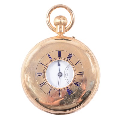 Lot 351 - An 18 carat yellow gold half hunter pocket watch.