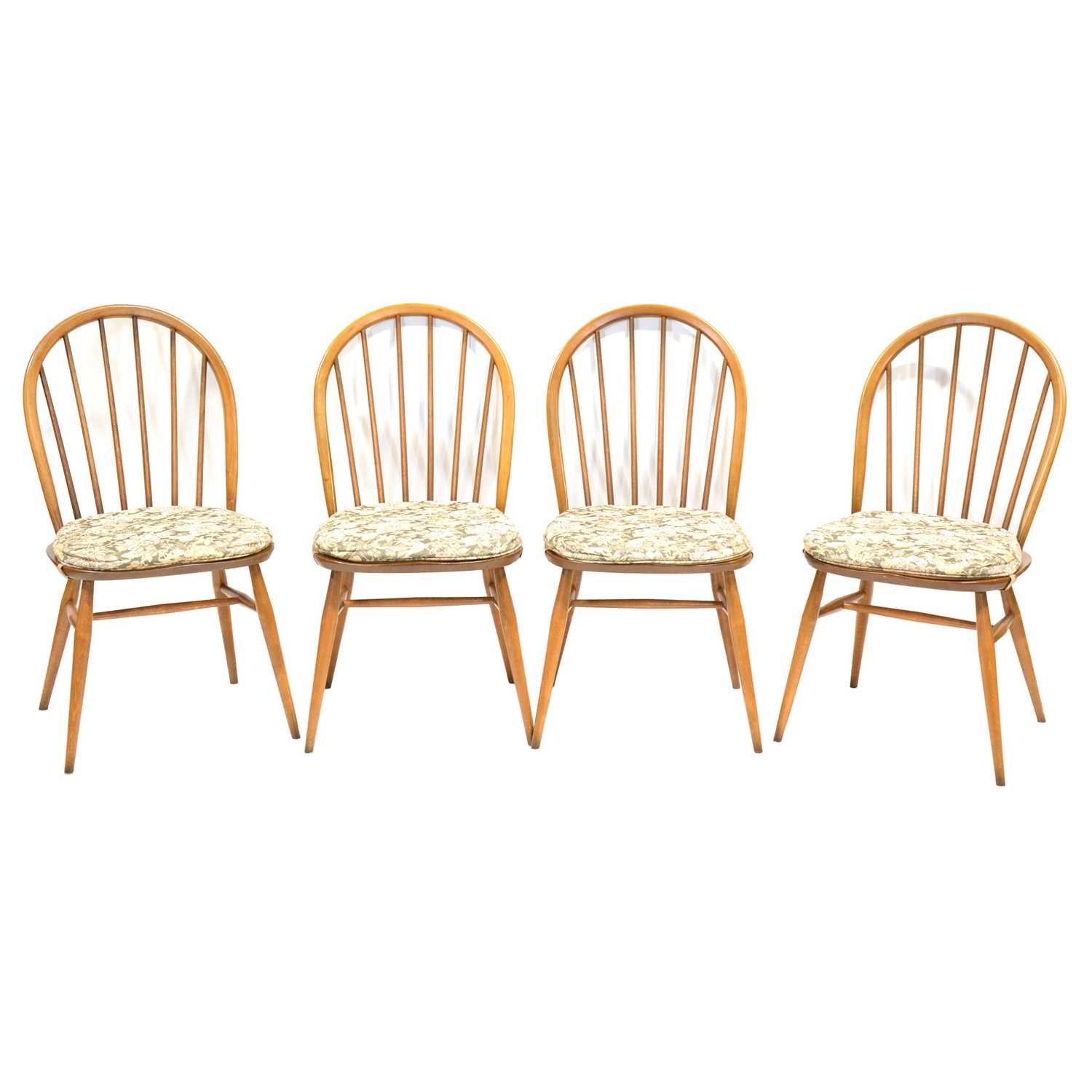 Lot 391 - Set of four Ercol beech and elm hoop back kitchen chairs