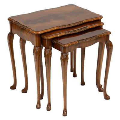 Lot 342 - Reproduction mahogany nest of three walnut coffee tables