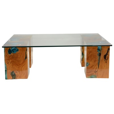 Lot 416 - Modern elm, resin and plate glass coffee table